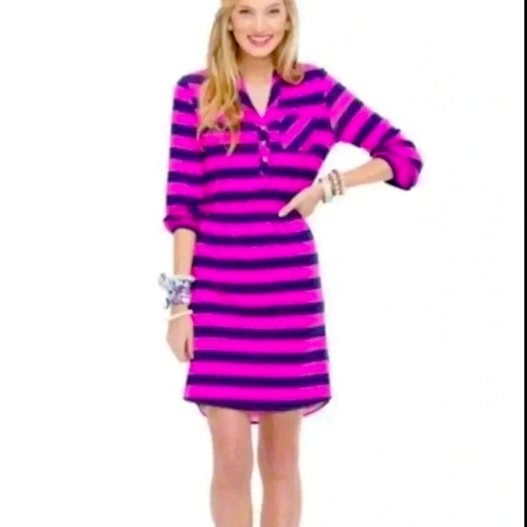 Lilly Pulitzer Beckett Dress Size Small Mambo Pink Blue Stripe Knee Length - Picture 1 of 10